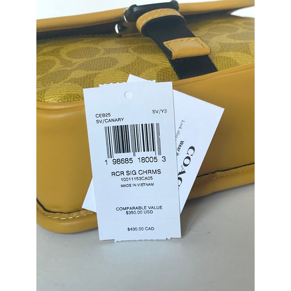 Coach Racer Crossbody Bag Canary Yellow Signature Canvas Charms CEB25 - Picture 11 of 13